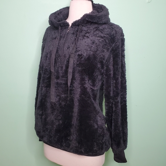 Black Fuzzy Hoodie Pullover Sweatshirt - Picture 6 of 7
